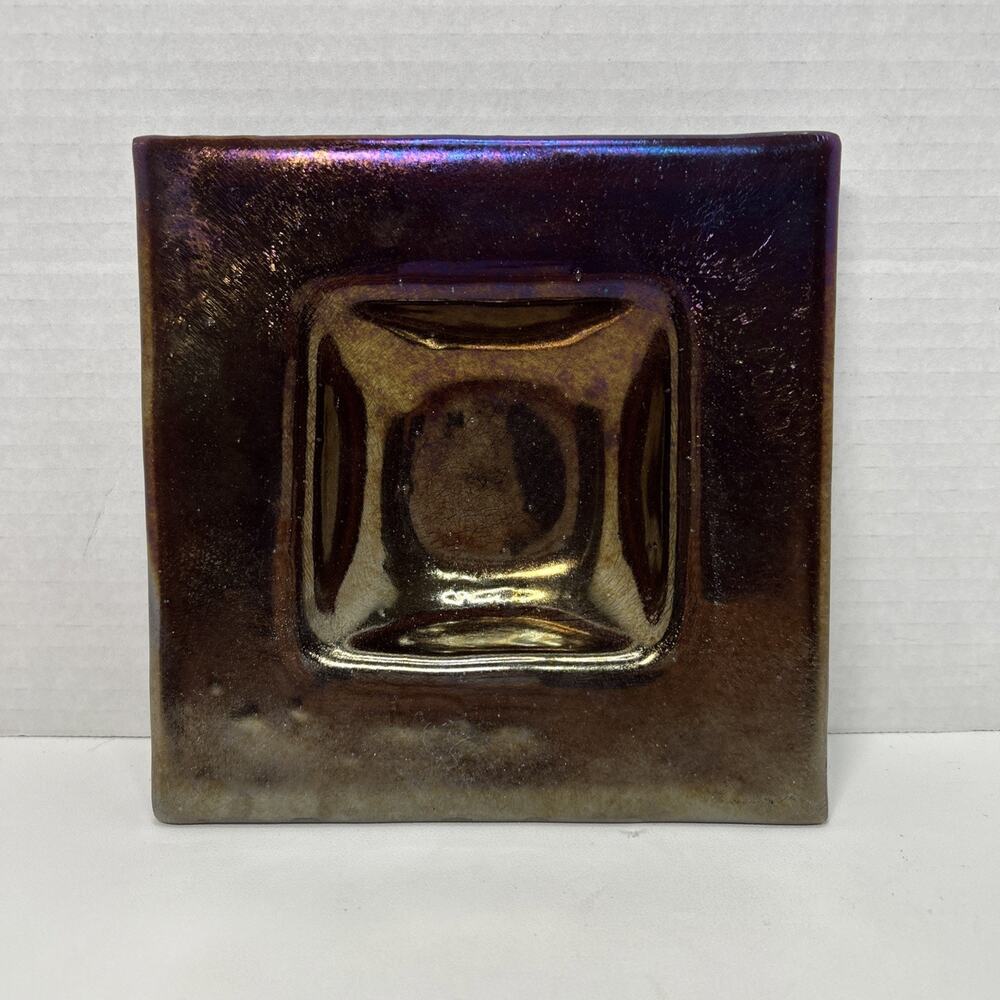 Dichroic Fused Glass Iridescent 7” Square Trinket Dish Bowl Decor Peacock Shade
